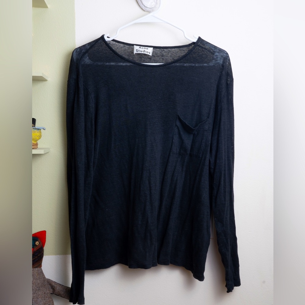 Acne Studios Linen See-Through Long Sleeve Pocketed Top